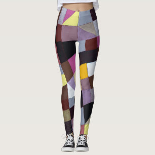 Irregular Grid: Violet-Yellow Abstract Painting. Leggings