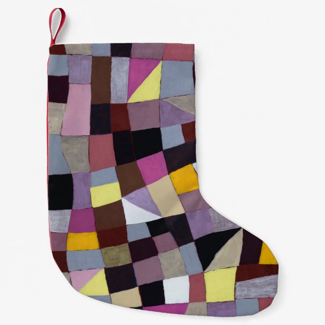 Irregular Grid: Violet-Yellow Abstract Painting. Small Christmas Stocking (Front)