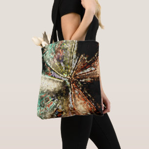 Irregular mosaic over wrinkled and moldy fabric tote bag