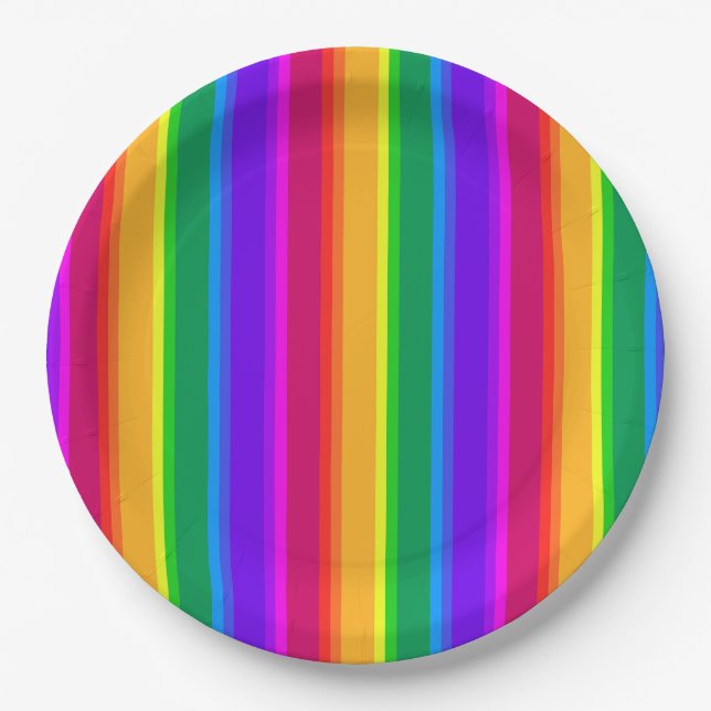 Irregular rainbow stripes paper plate (Front)