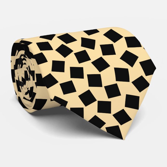 Irregular Squares - Black on Beige Tie (Rolled)