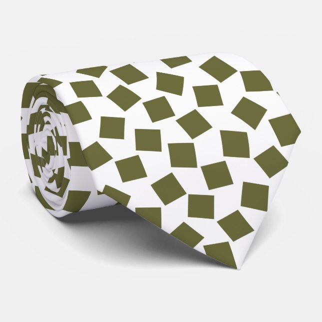 Irregular Squares - Dark Olive on White Tie (Rolled)