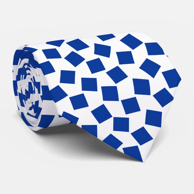 Irregular Squares - Navy Blue on White Tie (Rolled)