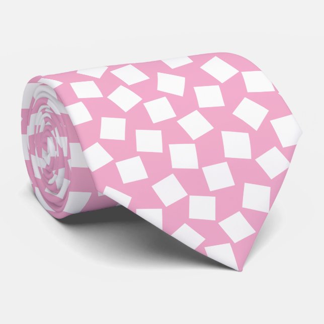 Irregular Squares - White on Light Pink Tie (Rolled)
