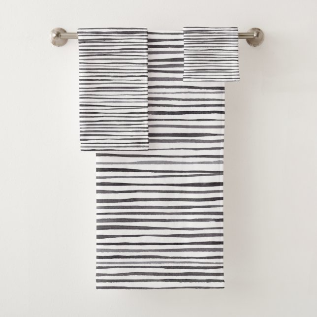 Irregular Striped Hand Drawn Watercolor Modern  Bath Towel Set (Insitu)