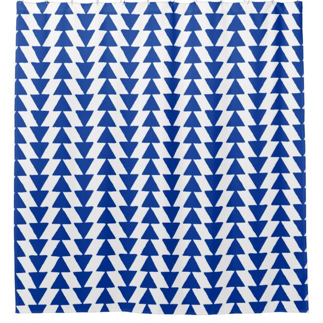 Irregular Triangles - Navy Blue on White Shower Curtain (Front)