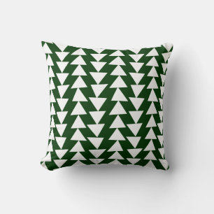 Irregular Triangles - White on Dark Green Cushion