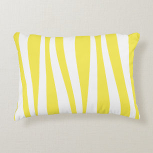 Irregular Wavy Lines Yellow White Patterned Decorative Cushion
