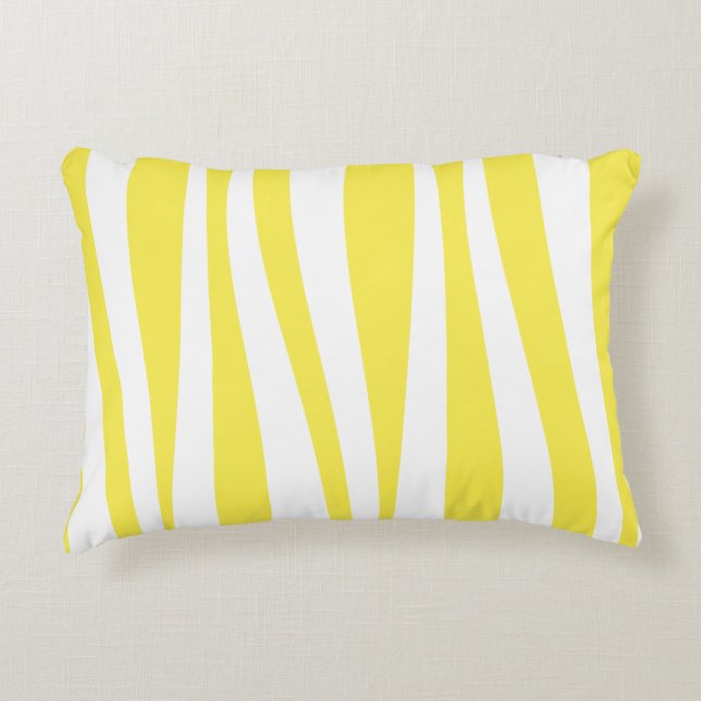 Irregular Wavy Lines Yellow White Patterned Decorative Cushion (Front)