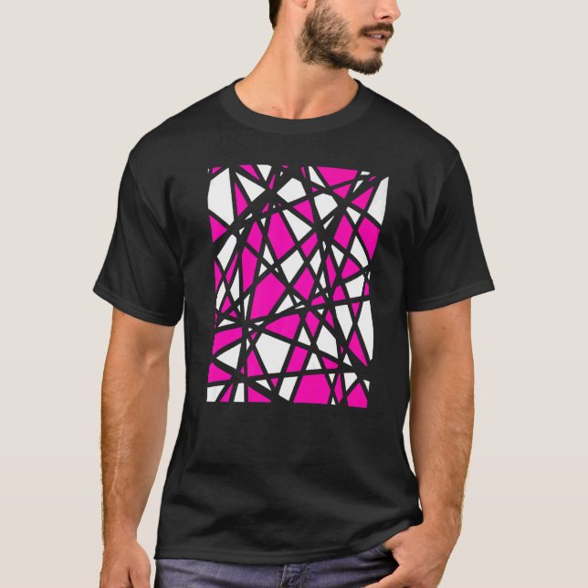 Irregular White Shapes With Pink Accents Abstract T-Shirt (Front)