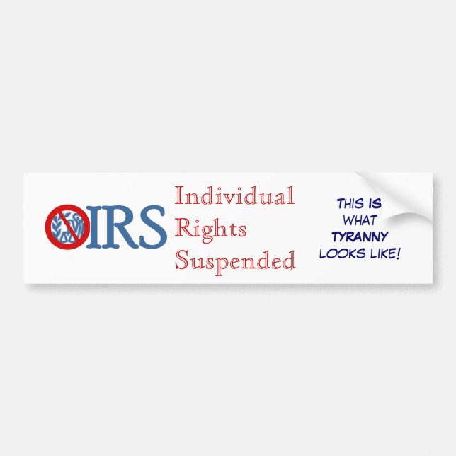 IRS Individual Rights Suspended Bumper Sticker (Front)