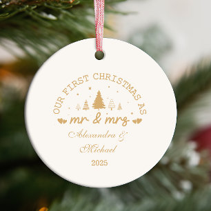 irst Christmas as Mr and Mrs gold photo Ceramic Tree Decoration