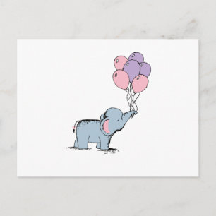 irthday Elephant Pastel Watercolor Bunch of Balloo Postcard