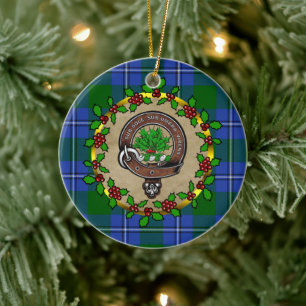 Irvine Clan Badge & Tartan Personalised Christmas Ceramic Tree Decoration