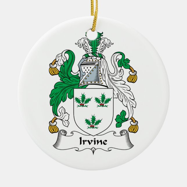 Irvine Family Crest Ceramic Tree Decoration (Front)
