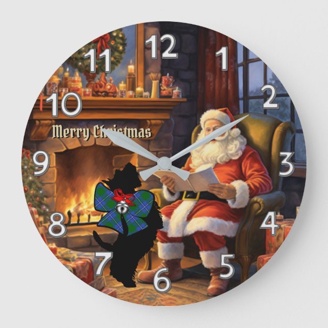 Irvine Scottie Dog & Santa Personalised Xmas Large Clock (Front)