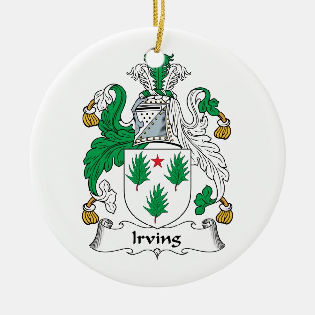 Irving Family Crest Ceramic Tree Decoration (Front)
