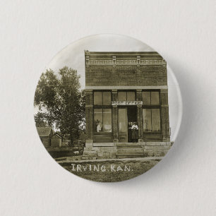 IRVING KANSAS POST OFFICE PHOTO MARSHALL COUNTY KS 6 CM ROUND BADGE