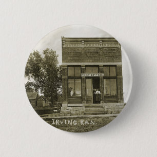 IRVING KANSAS POST OFFICE PHOTO MARSHALL COUNTY KS 6 CM ROUND BADGE