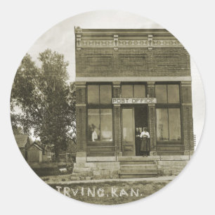 IRVING KANSAS POST OFFICE PHOTO MARSHALL COUNTY KS CLASSIC ROUND STICKER
