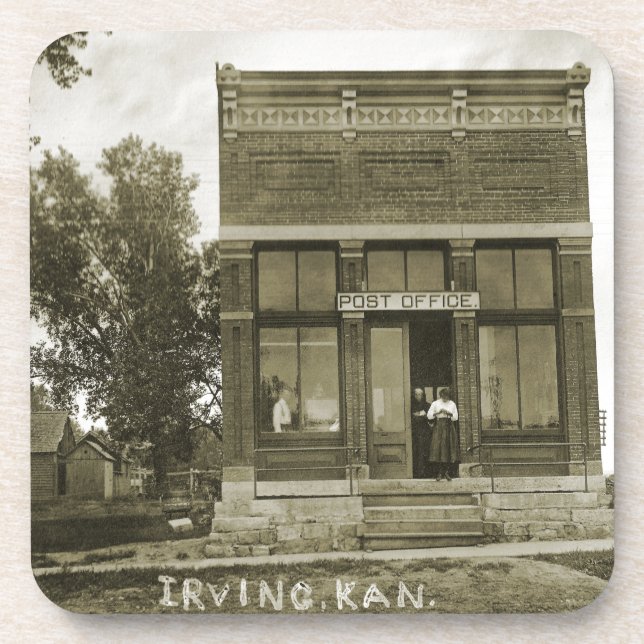 IRVING KANSAS POST OFFICE PHOTO MARSHALL COUNTY KS COASTER (Front)