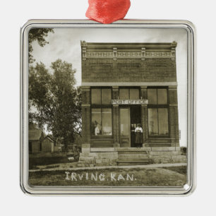 IRVING KANSAS POST OFFICE PHOTO MARSHALL COUNTY KS METAL TREE DECORATION