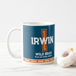 Irwin name meaning sports monogram orange blue coffee mug