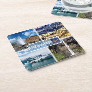 IS0003 Erupting geyser - Landmannalugar Square Paper Coaster