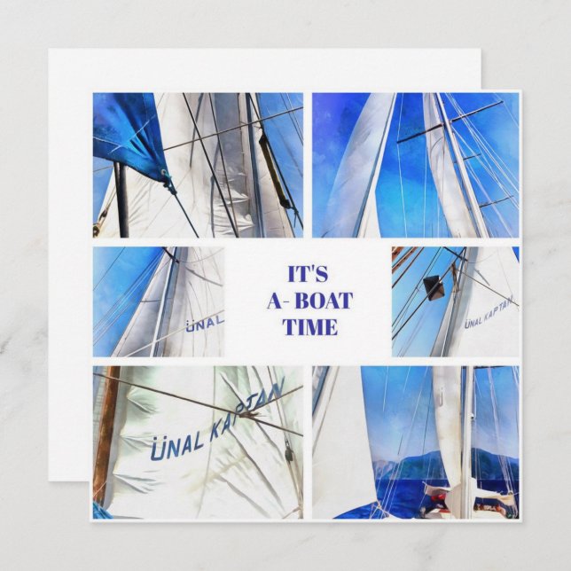 Is A Boat Time Fun Pun Artistic White Sails Save The Date (Front/Back)