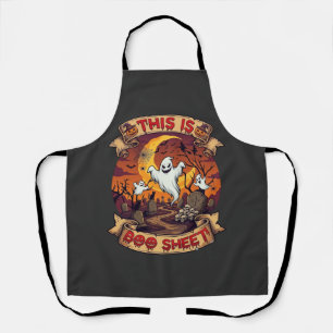 Is Boo Sheet Halloween Ghost Cemetery Pumpkins_1 Apron