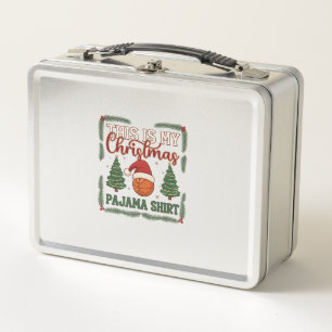 Is Christmas Pajama Basketball Santa Hat Trees Metal Lunch Box