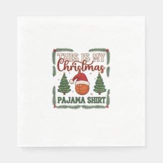 Is Christmas Pajama Basketball Santa Hat Trees Napkin