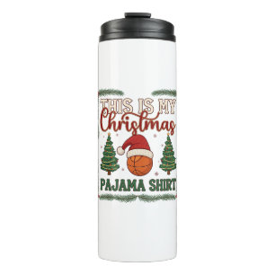 Is Christmas Pajama Basketball Santa Hat Trees Thermal Tumbler