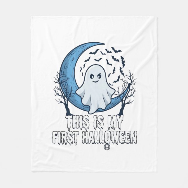 Is First Halloween Ghost Crescent Moon Bats_1 Fleece Blanket (Front)
