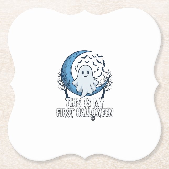 Is First Halloween Ghost Crescent Moon Bats_1 Paper Coaster (Front)