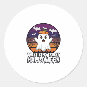 Is First Halloween Ghost Pumpkin Hat Bats_1 Classic Round Sticker