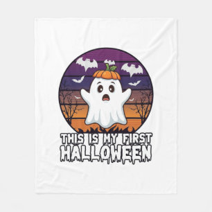 Is First Halloween Ghost Pumpkin Hat Bats_1 Fleece Blanket