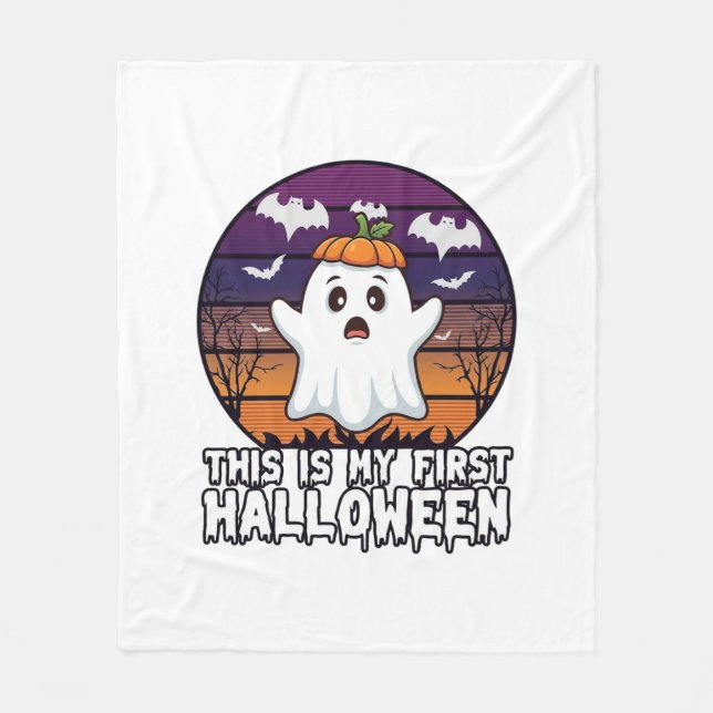 Is First Halloween Ghost Pumpkin Hat Bats_1 Fleece Blanket (Front)