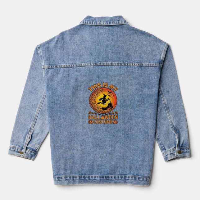 Is Halloween Costume Witch Castle Cauldron Denim Jacket (Back)