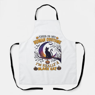 Is Human Costume Black Cat Halloween Moon_1 Apron