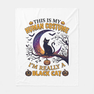 Is Human Costume Black Cat Halloween Moon_1 Fleece Blanket