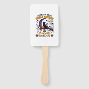 Is Human Costume Black Cat Halloween Moon_1 Hand Fan