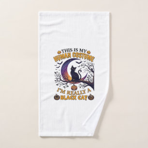Is Human Costume Black Cat Halloween Moon_1 Hand Towel