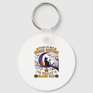 Is Human Costume Black Cat Halloween Moon_1 Key Ring