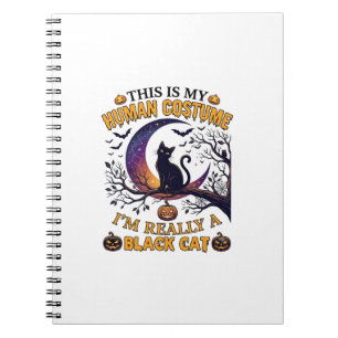 Is Human Costume Black Cat Halloween Moon_1 Notebook