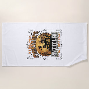 Is Human Costume French Bulldog Pumpkin Halloween_ Beach Towel