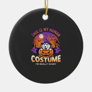 Is Human Costume Husky Pumpkin Halloween Ghosts_1 Ceramic Tree Decoration