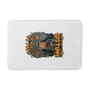 Is Human Costume Pug Halloween Pumpkin Tombstone_1 Bath Mat