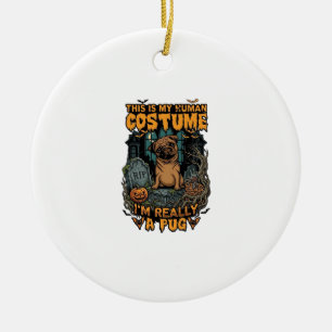 Is Human Costume Pug Halloween Pumpkin Tombstone_1 Ceramic Tree Decoration