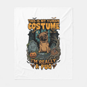 Is Human Costume Pug Halloween Pumpkin Tombstone_1 Fleece Blanket